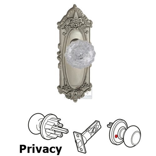 Privacy Knob - Grande Victorian Plate with Versailles Crystal Door Knob in Satin Nickel