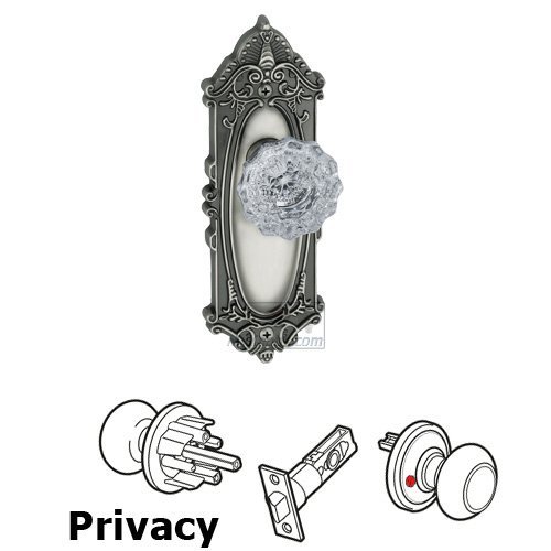 Privacy Knob - Grande Victorian Plate with Versailles Crystal Door Knob in Antique Pewter