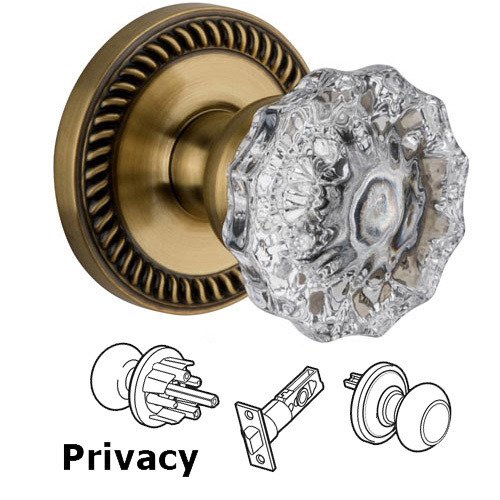 Privacy Knob - Newport Rosette with Versailles Door Knob in Vintage Brass