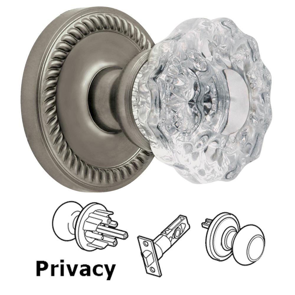 Privacy Knob - Newport Rosette with Versailles Crystal Door Knob in Satin Nickel