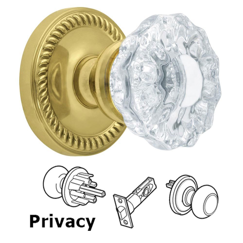 Privacy Knob - Newport Rosette with Versailles Crystal Door Knob in Polished Brass