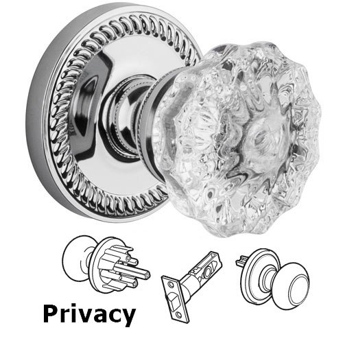 Privacy Knob - Newport Rosette with Versailles Door Knob in Bright Chrome