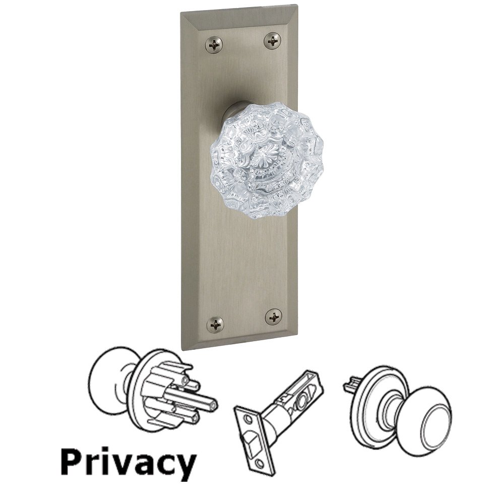 Privacy Knob - Fifth Avenue Rosette with Versailles Crystal Door Knob in Satin Nickel
