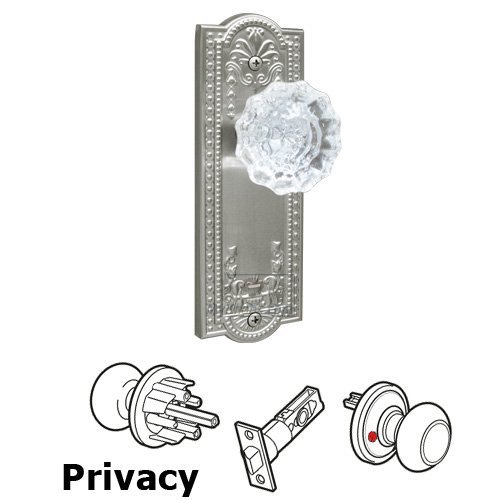 Privacy Knob - Parthenon Plate with Versailles Crystal Door Knob in Satin Nickel