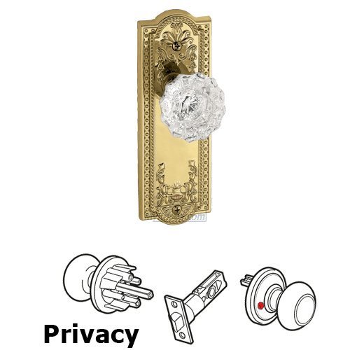 Privacy Knob - Parthenon Plate with Versailles Crystal Door Knob in Polished Brass