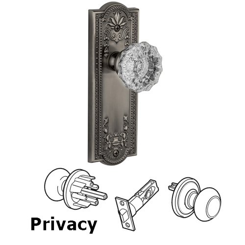 Privacy Knob - Parthenon Plate with Versailles Door Knob in Antique Pewter
