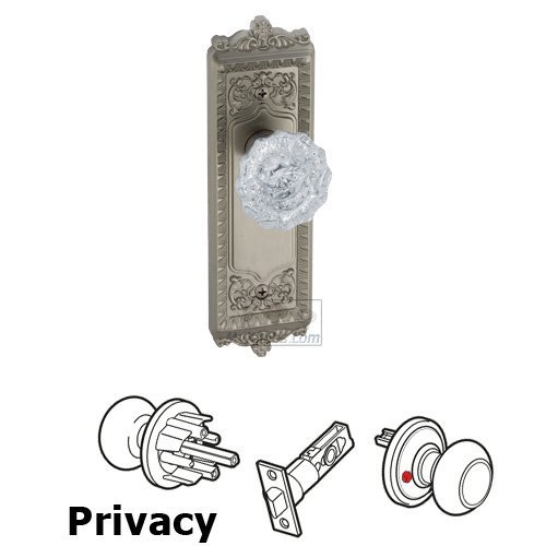 Privacy Knob - Windsor Plate with Versailles Crystal Door Knob in Satin Nickel