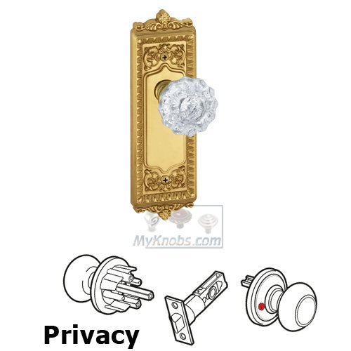 Privacy Knob - Windsor Plate with Versailles Crystal Door Knob in Polished Brass