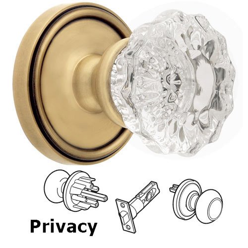 Privacy Knob - Georgetown Rosette with Versailles Door Knob in Vintage Brass