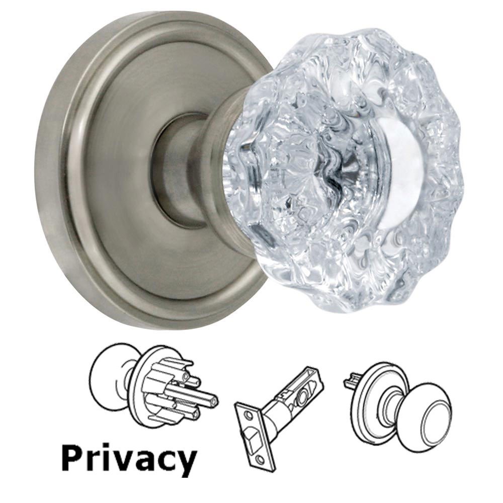 Privacy Knob - Georgetown Rosette with Versailles Crystal Door Knob in Satin Nickel