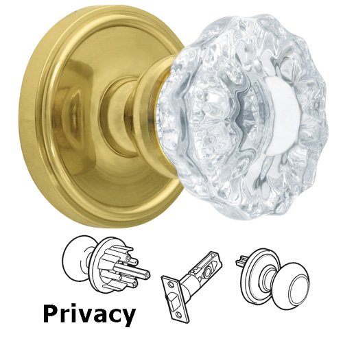 Privacy Knob - Georgetown Rosette with Versailles Door Knob in Polished Brass