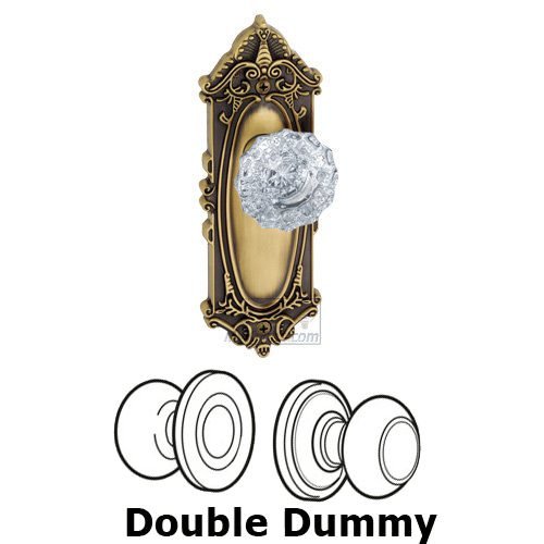 Double Dummy Knob - Grande Victorian Plate with Versailles Crystal Door Knob in Vintage Brass