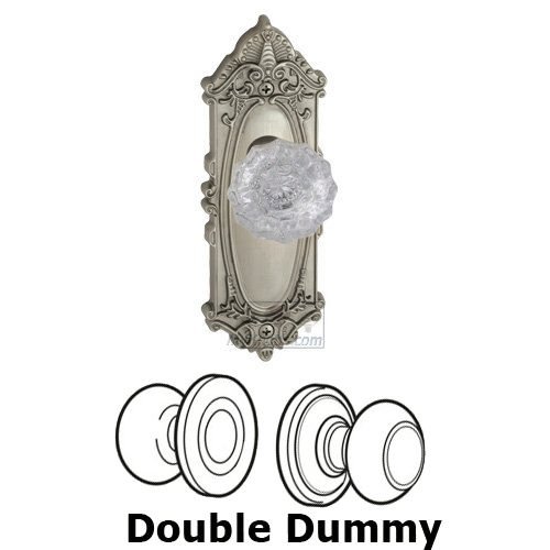 Double Dummy Knob - Grande Victorian Plate with Versailles Crystal Door Knob in Satin Nickel