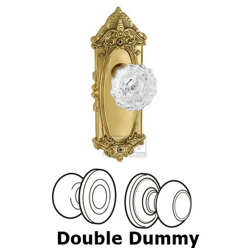 Double Dummy Knob - Grande Victorian Plate with Versailles Crystal Door Knob in Polished Brass