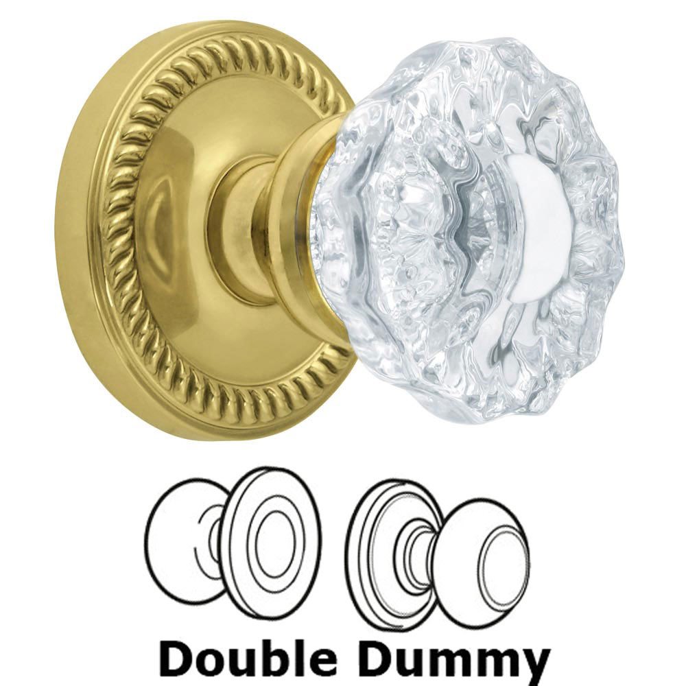 Double Dummy Knob - Newport Rosette with Versailles Crystal Door Knob in Polished Brass