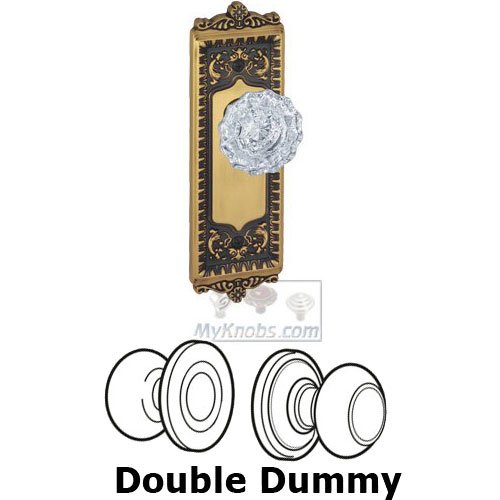 Double Dummy Knob - Windsor Plate with Versailles Crystal Door Knob in Vintage Brass