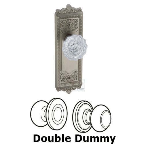 Double Dummy Knob - Windsor Plate with Versailles Crystal Door Knob in Satin Nickel