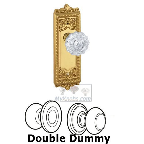 Double Dummy Knob - Windsor Plate with Versailles Crystal Door Knob in Polished Brass