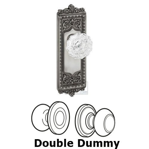Double Dummy Knob - Windsor Plate with Versailles Crystal Door Knob in Antique Pewter