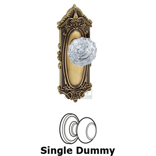 Single Dummy Knob - Grande Victorian Plate with Versailles Crystal Door Knob in Vintage Brass