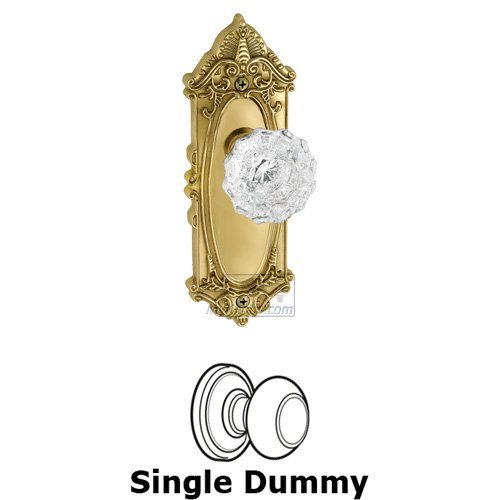 Single Dummy Knob - Grande Victorian Plate with Versailles Crystal Door Knob in Polished Brass