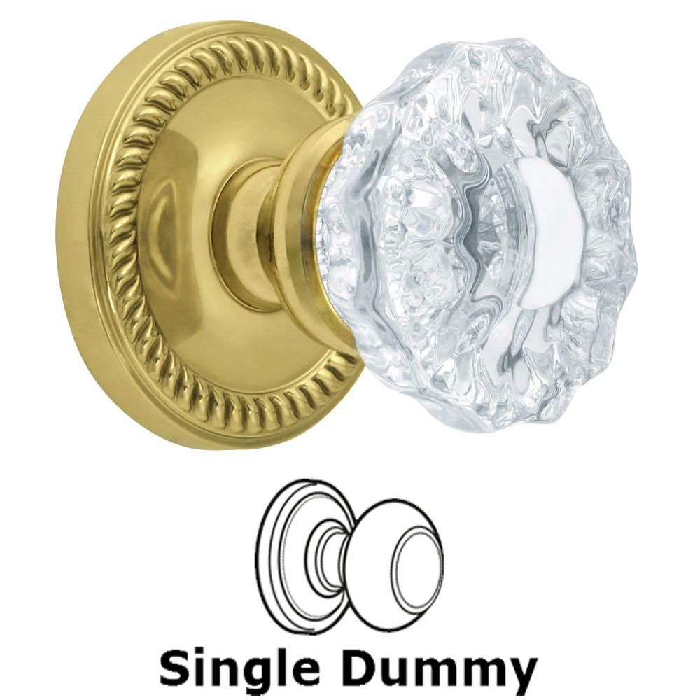 Single Dummy Knob - Newport Rosette with Versailles Crystal Door Knob in Polished Brass