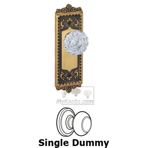 Single Dummy Knob - Windsor Plate with Versailles Crystal Door Knob in Vintage Brass