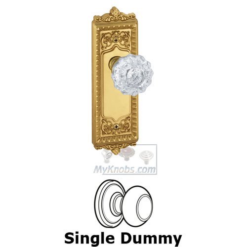 Single Dummy Knob - Windsor Plate with Versailles Crystal Door Knob in Polished Brass