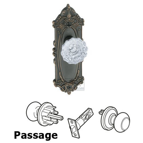 Passage Knob - Grande Victorian Plate with Versailles Crystal Door Knob in Timeless Bronze