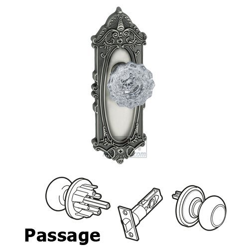 Passage Knob - Grande Victorian Plate with Versailles Crystal Door Knob in Antique Pewter