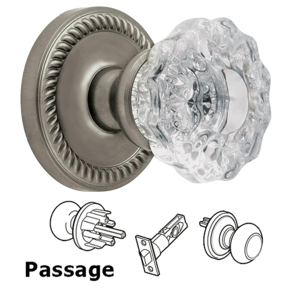 Passage Knob - Newport Rosette with Versailles Crystal Door Knob in Satin Nickel
