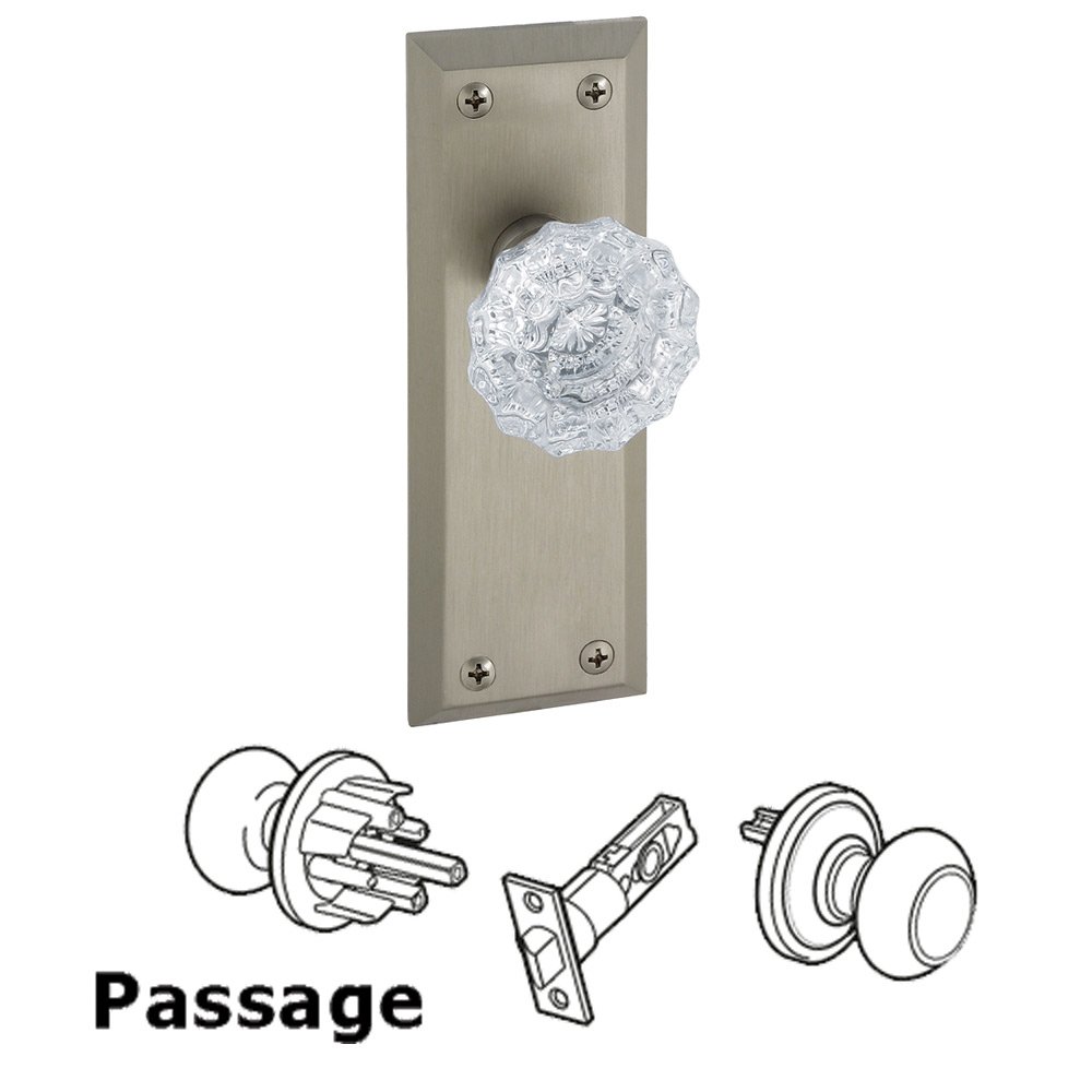 Passage Knob - Fifth Avenue Rosette with Versailles Crystal Door Knob in Satin Nickel