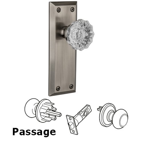 Passage Knob - Fifth Avenue Plate with Versailles Door Knob in Antique Pewter