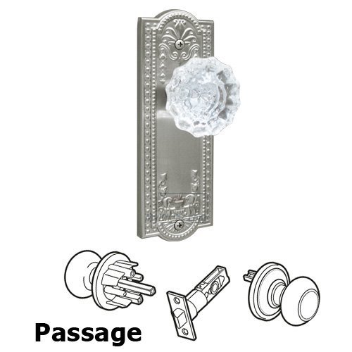 Passage Knob - Parthenon Plate with Versailles Crystal Door Knob in Satin Nickel