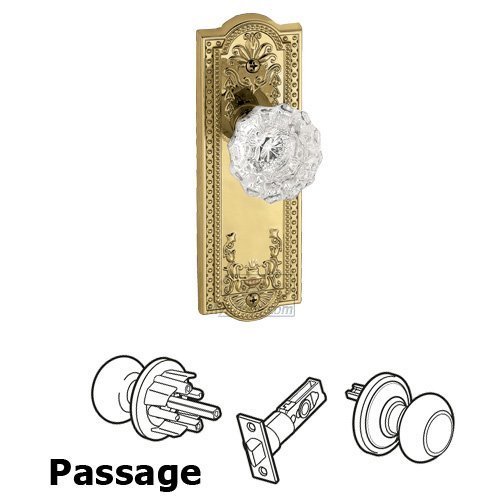 Passage Knob - Parthenon Plate with Versailles Crystal Door Knob in Polished Brass