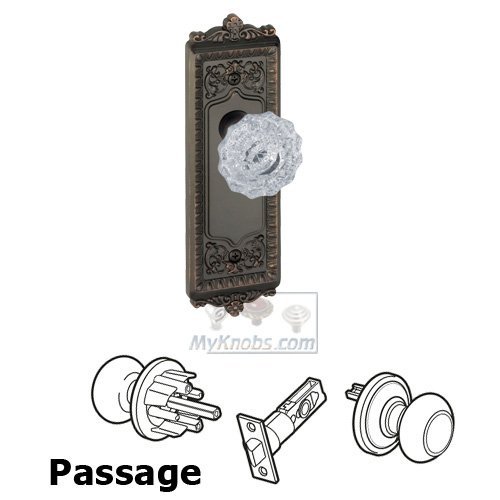 Passage Knob - Windsor Plate with Versailles Crystal Door Knob in Timeless Bronze