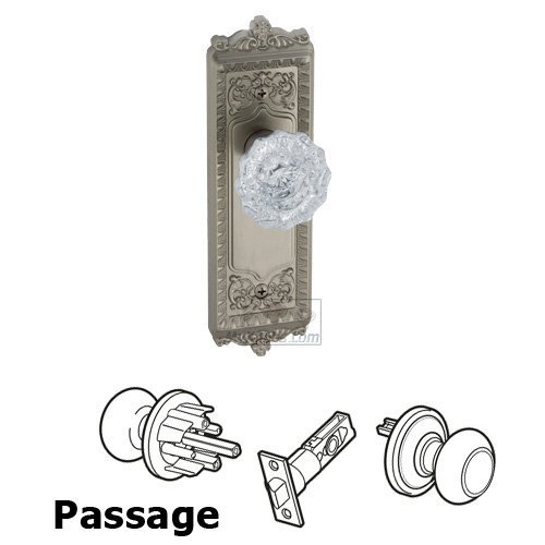Passage Knob - Windsor Plate with Versailles Crystal Door Knob in Satin Nickel