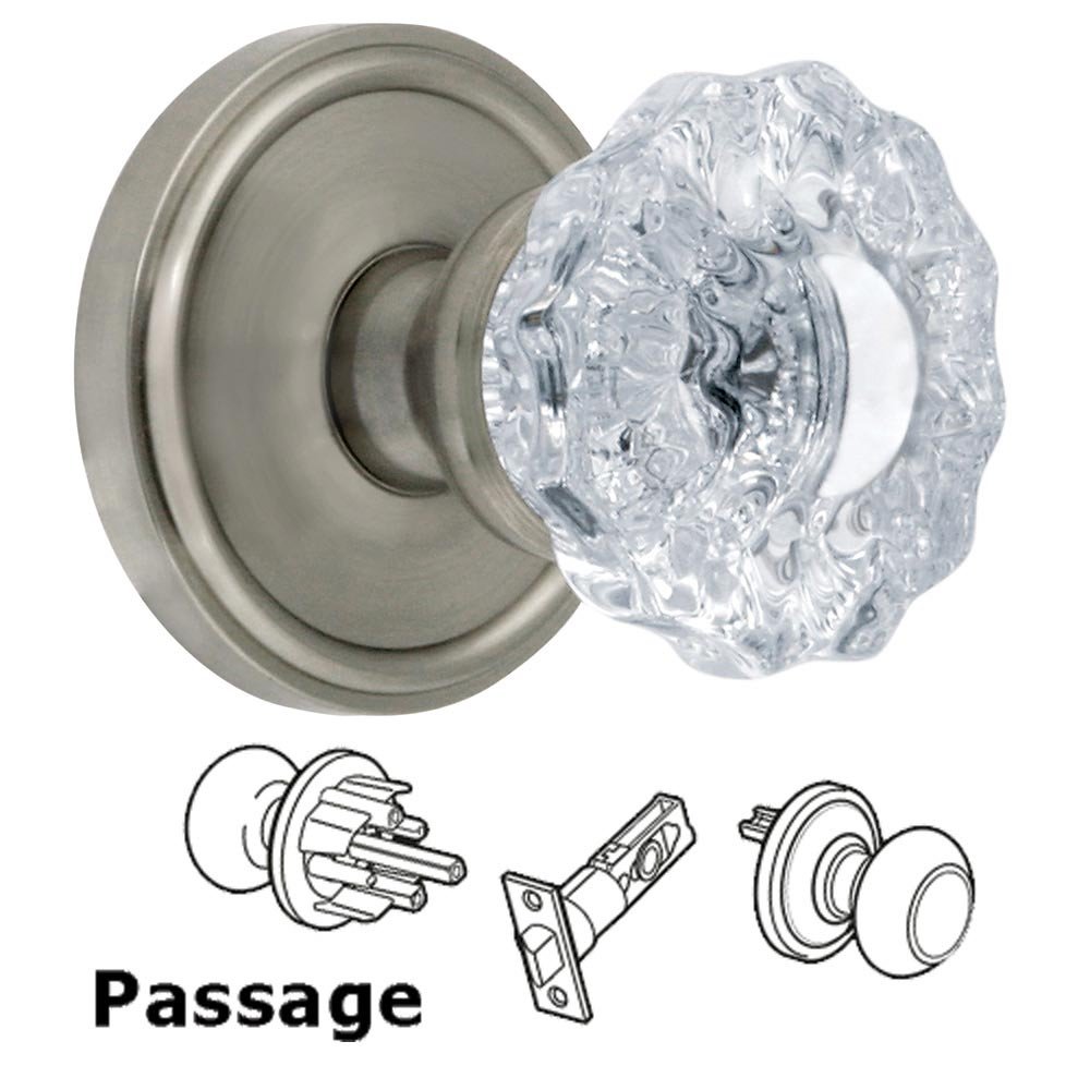 Passage Knob - Georgetown Rosette with Versailles Crystal Door Knob in Satin Nickel