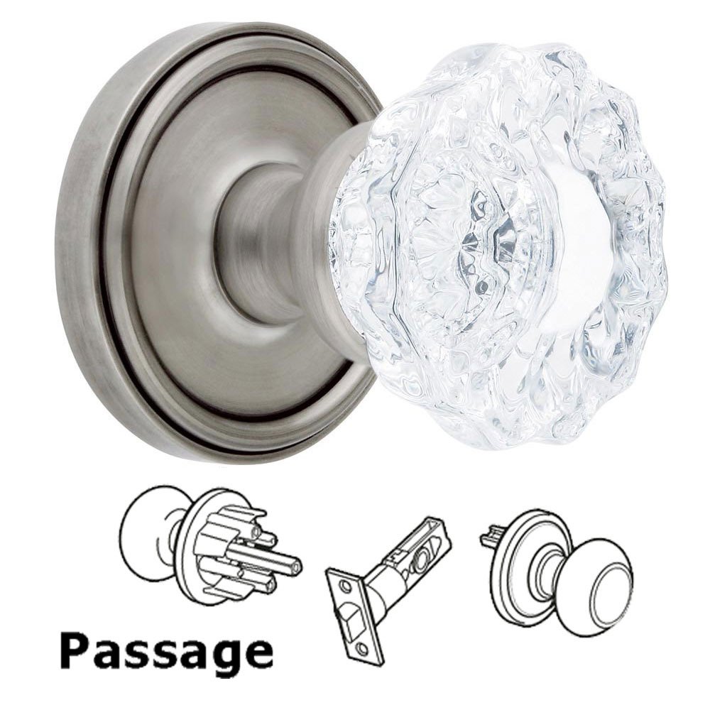 Passage Knob - Georgetown Rosette with Versailles Crystal Door Knob in Antique Pewter