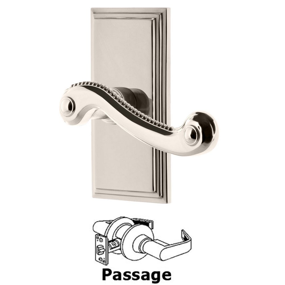 Passage Carre Plate with Newport Left Handed Lever in Polished Nickel