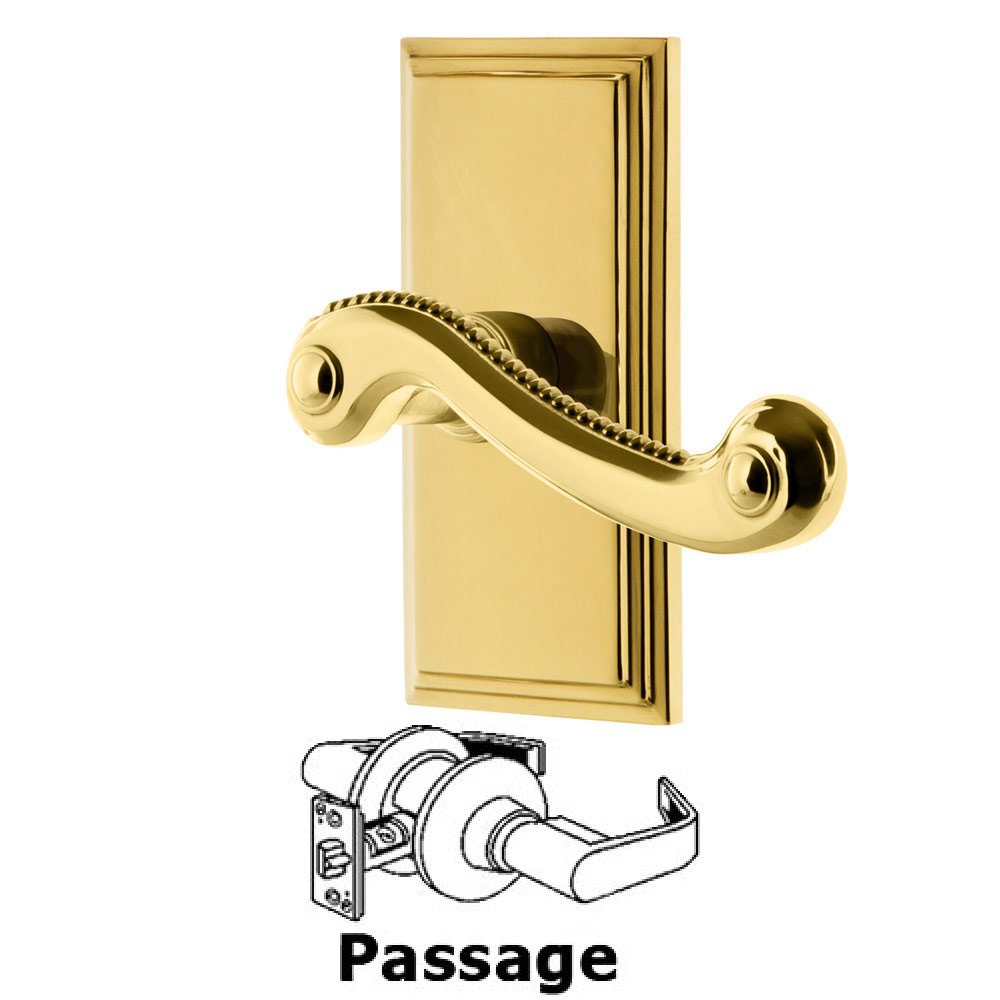 Passage Carre Plate with Newport Left Handed Lever in Polished Brass
