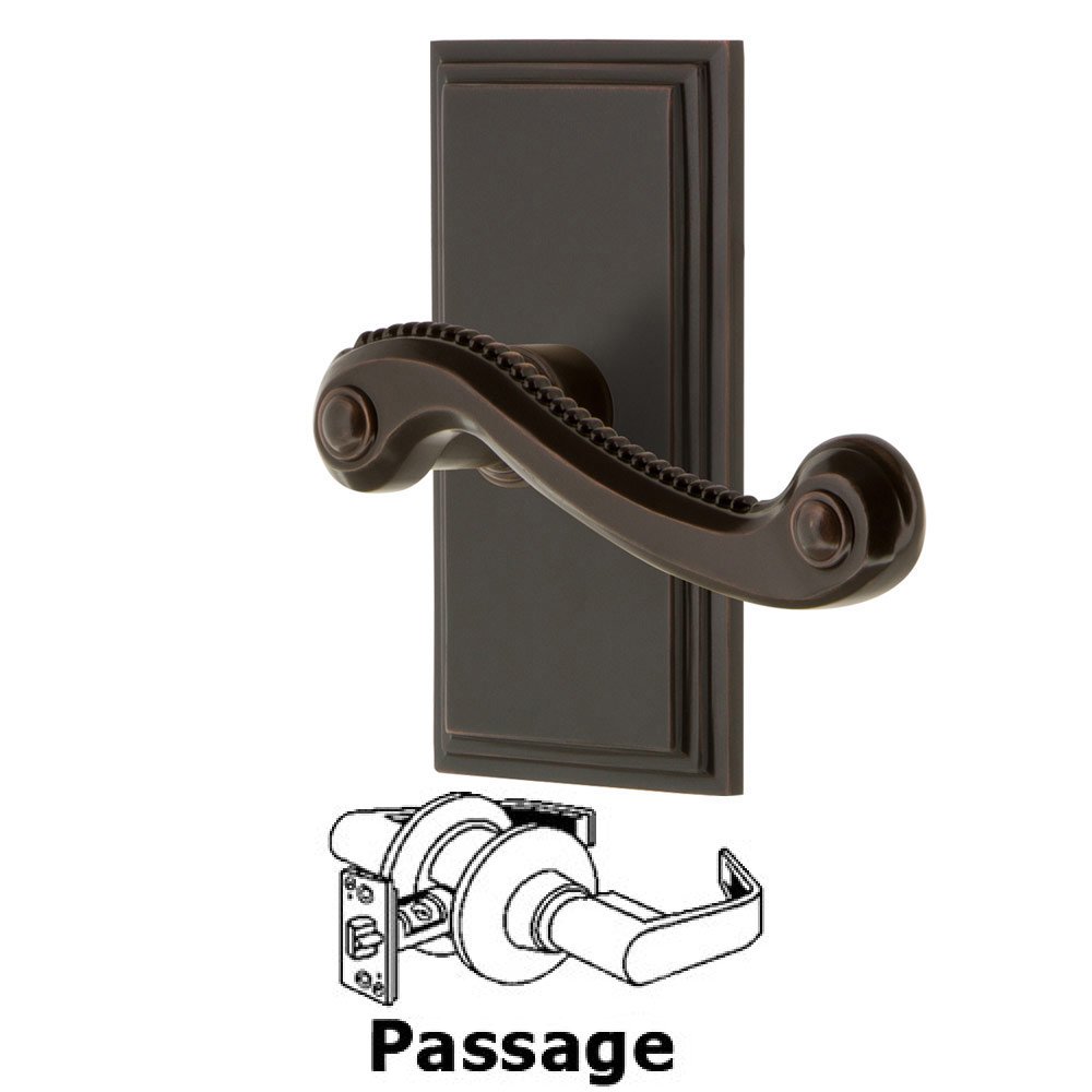 Passage Carre Plate with Newport Left Handed Lever in Timeless Bronze