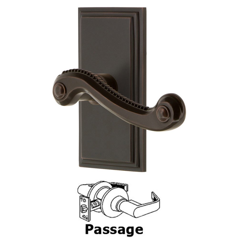 Passage Carre Plate with Newport Right Handed Lever in Timeless Bronze