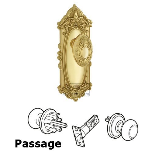 Passage Knob - Grande Victorian Plate with Grande Victorian Door Knob in Lifetime Brass