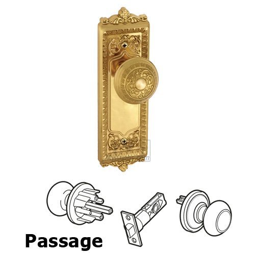 Passage Knob - Windsor Plate with Windsor Door Knob in Lifetime Brass