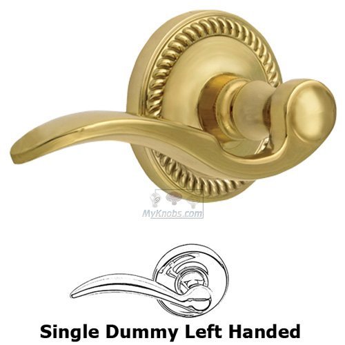 Single Dummy Left Handed Lever - Newport Rosette with Bellagio Door Lever in Polished Brass