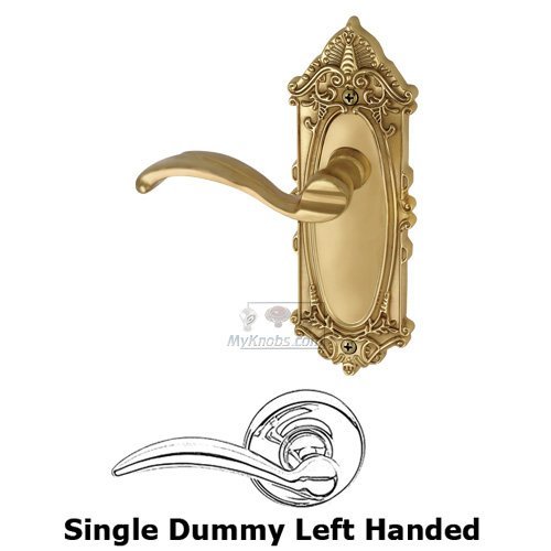 Single Dummy Left Handed Lever - Grande Victorian Plate with Portofino Door Lever in Polished Brass