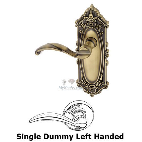 Single Dummy Left Handed Lever - Grande Victorian Plate with Portofino Door Lever in Vintage Brass