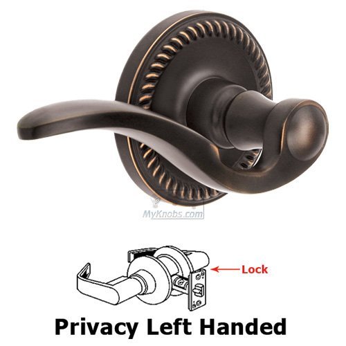 Left Handed Privacy Lever - Newport Rosette with Bellagio Door Lever in Timeless Bronze
