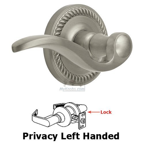 Left Handed Privacy Lever - Newport Rosette with Bellagio Door Lever in Satin Nickel